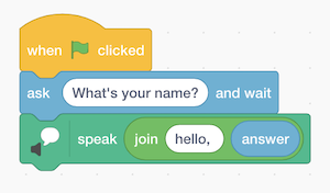 speak block with join hello, answer